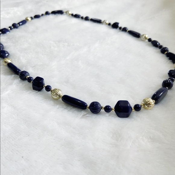 Vintage Blue & Gold Beaded Long Necklace - Picture 4 of 4